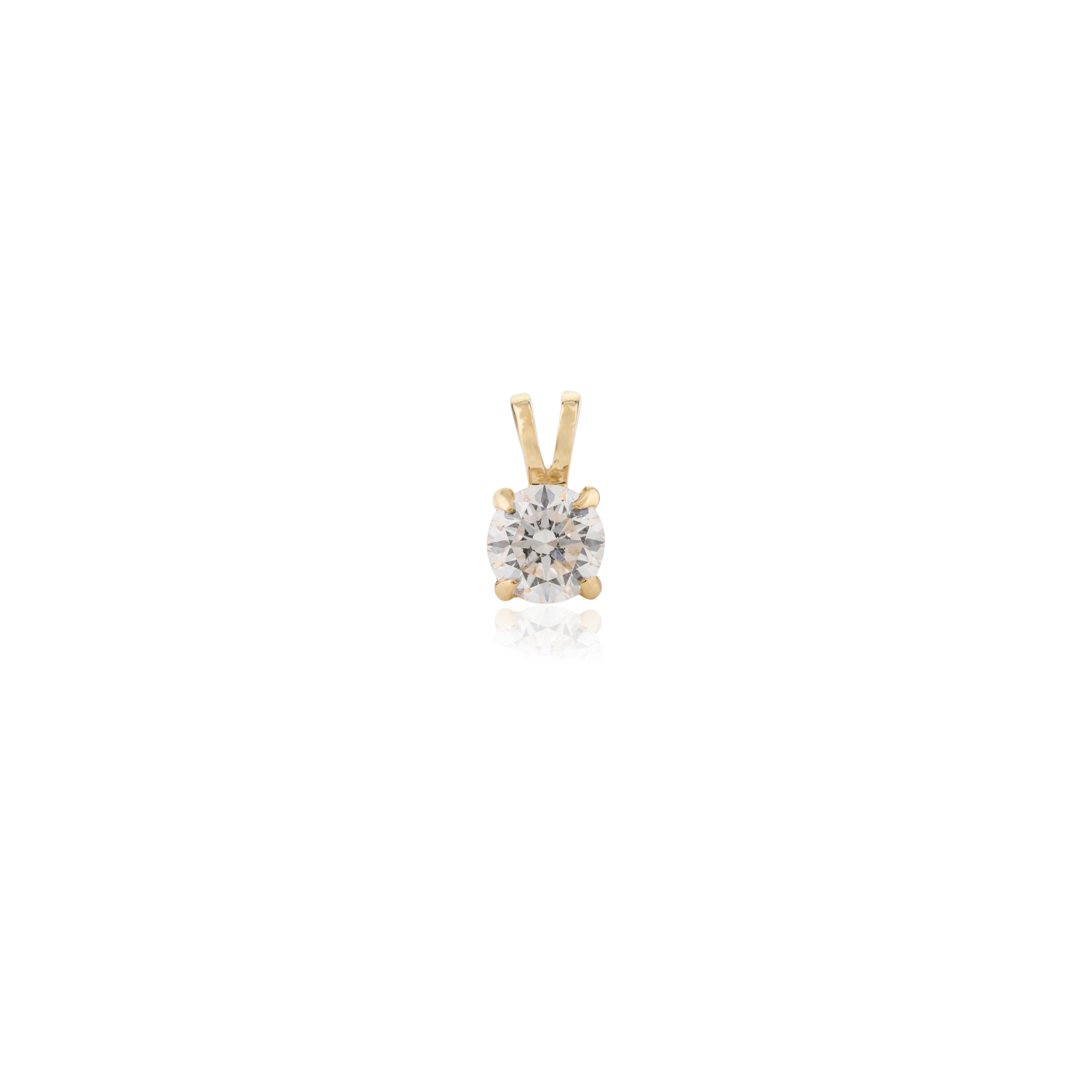 Solitaire Moissanite Round Cut Gold Pendant in 14k Solid Yellow Gold for Women In New Condition For Sale In New York, NY