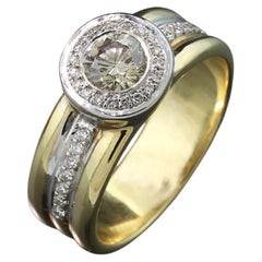 Solitaire natural brilliant cut Diamond Ring 14Kt Gold bicolor Band Ring Unisex