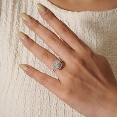 0.89 Carat Solitaire Natural Diamond Round Double Halo Ring, 14k White Gold