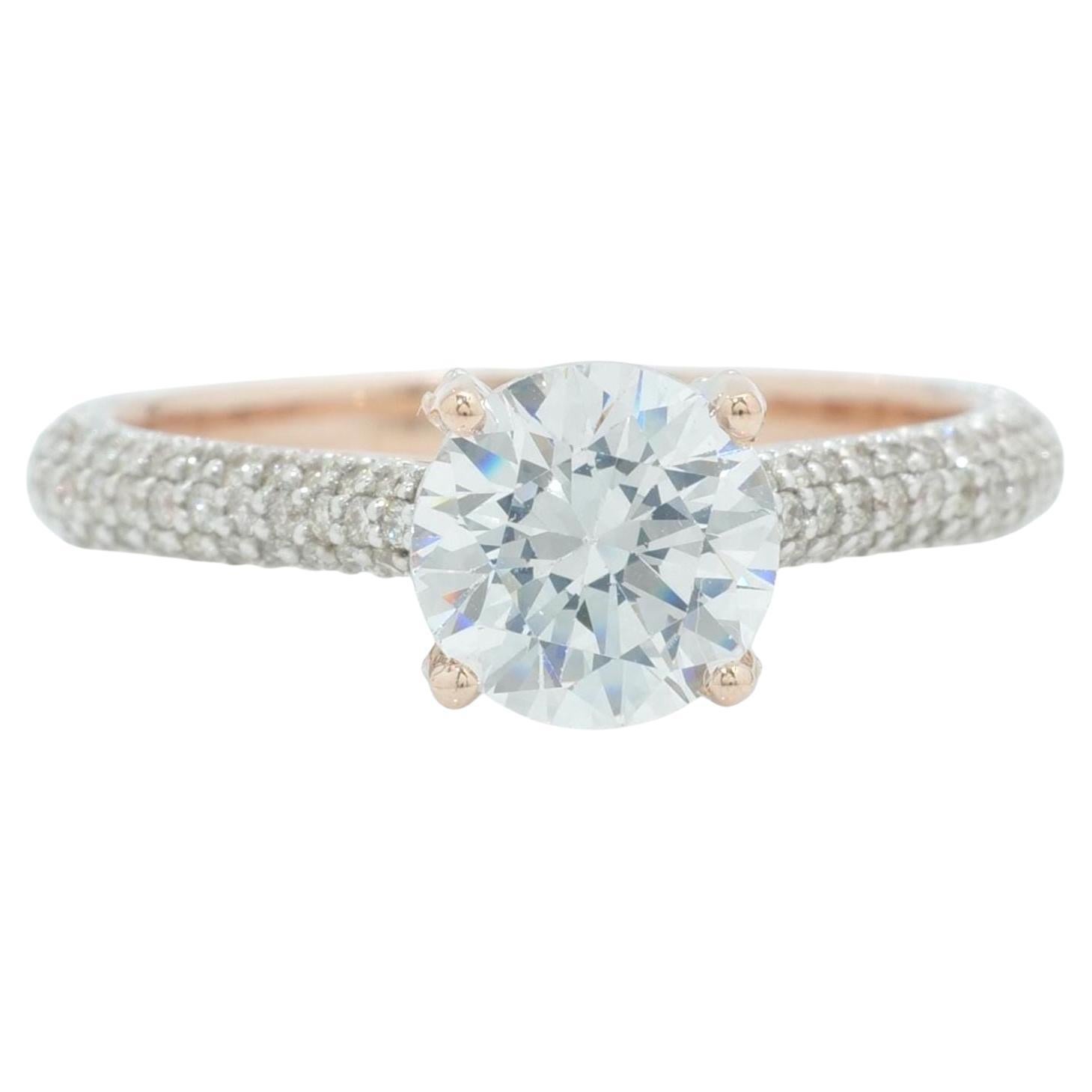 Solitaire Natural Diamond Pave Band Ring in 14K Solid Gold (Certified)