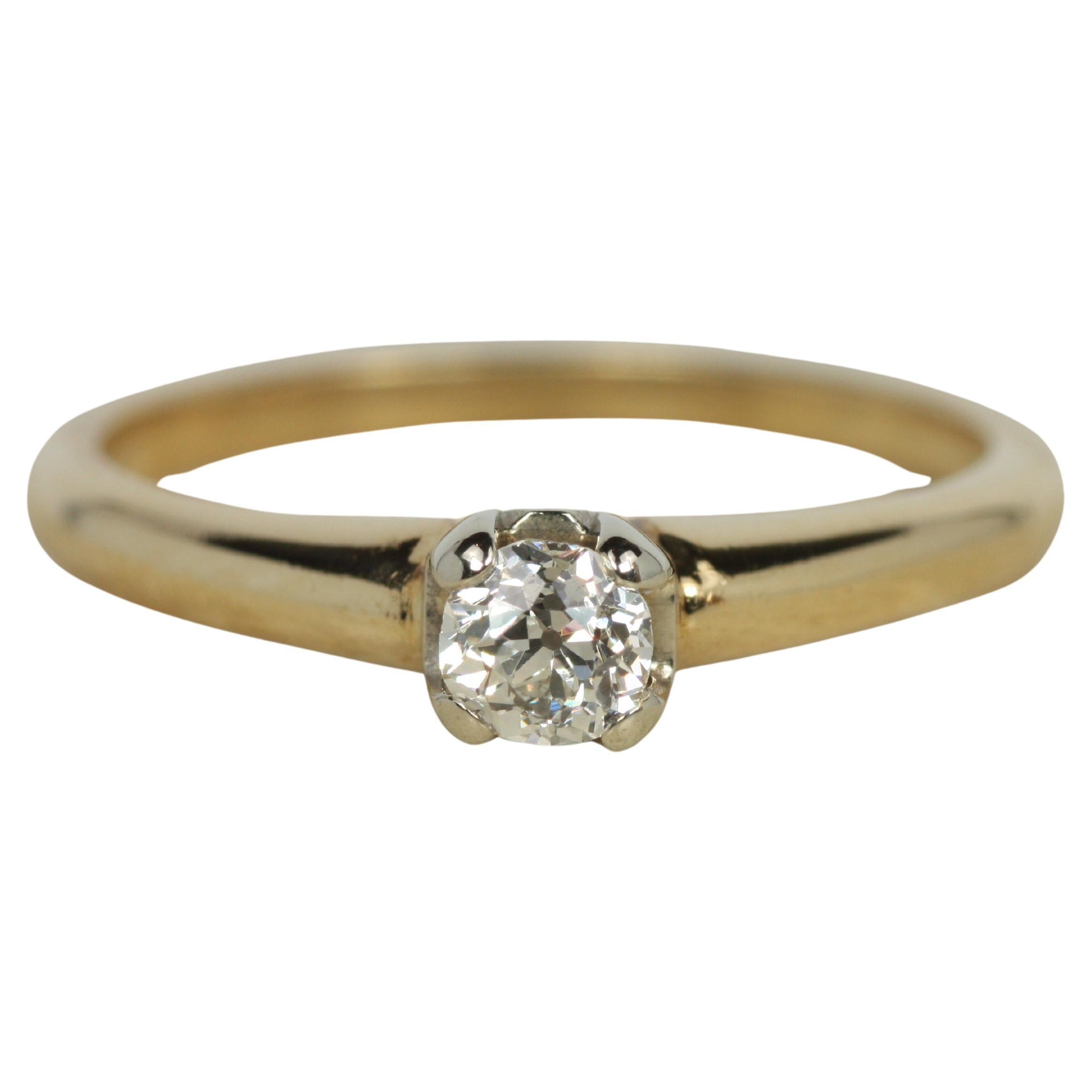 Bague de fiançailles solitaire avec diamant taille ancienne - 0,16ct en or 14K