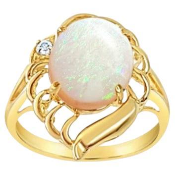 Solitaire Opal Ring 14k Yellow Gold