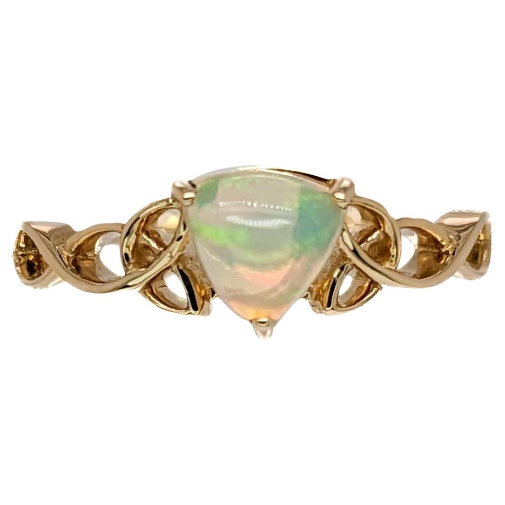 Solitaire Opal Ring w Intricate Shank Design in Solid 14K Yellow Gold  TR 6mm