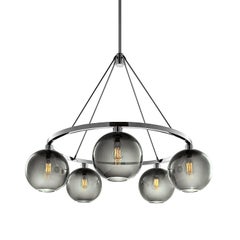 Solitaire Opaline Handblown Modern Glass Polished Aluminum Chandelier