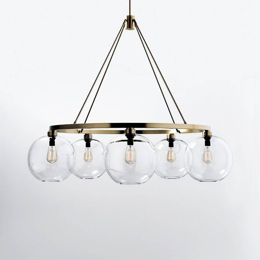Solitaire Opaline Handblown Modern Glass Polished Aluminum Chandelier For Sale 3