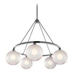 Solitaire Opaline Handblown Modern Glass Polished Aluminum Chandelier