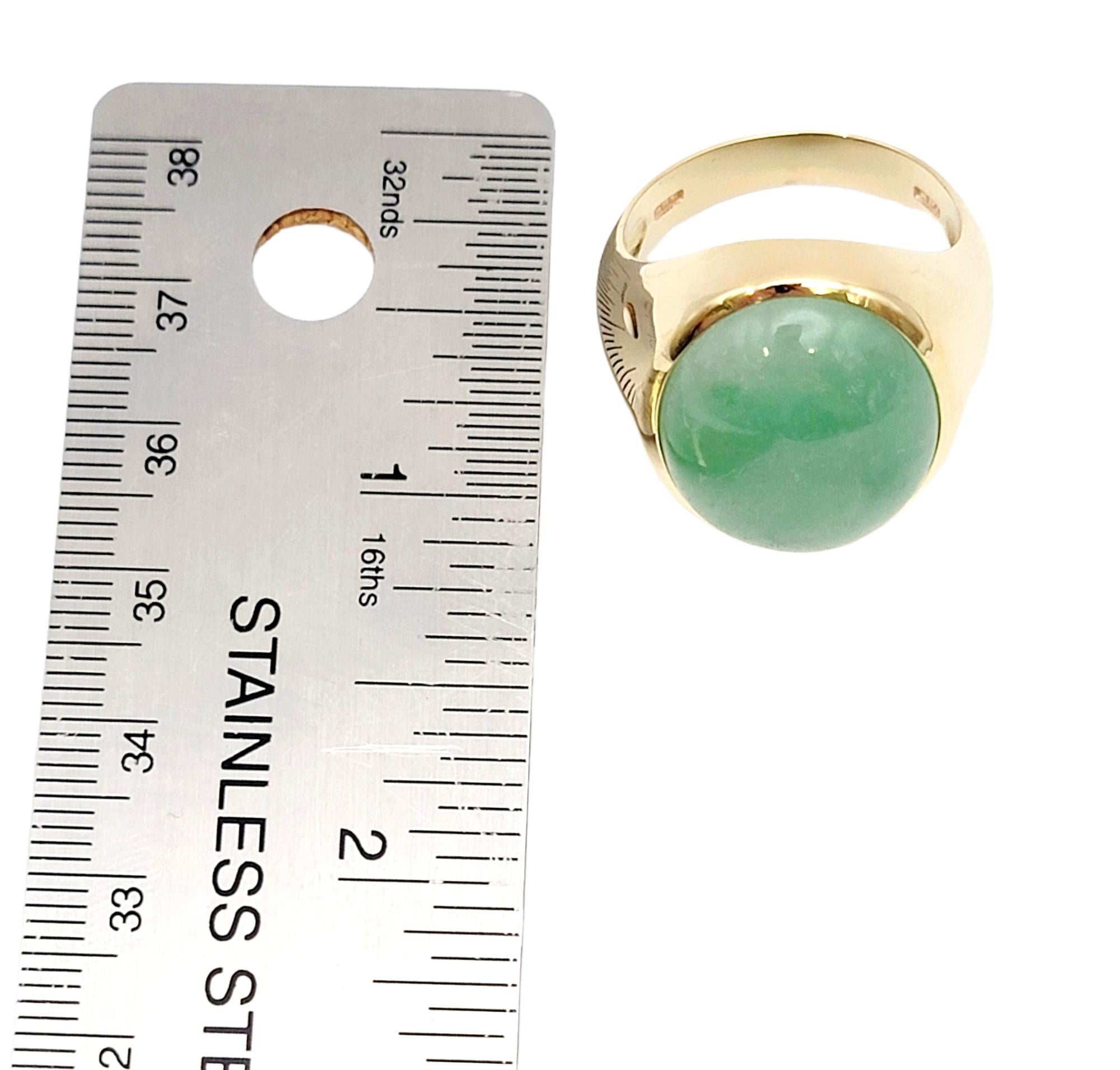 Solitaire Oval Cabochon Light Green Jadeite Ring in 14 Karat Yellow Gold Unisex For Sale 11