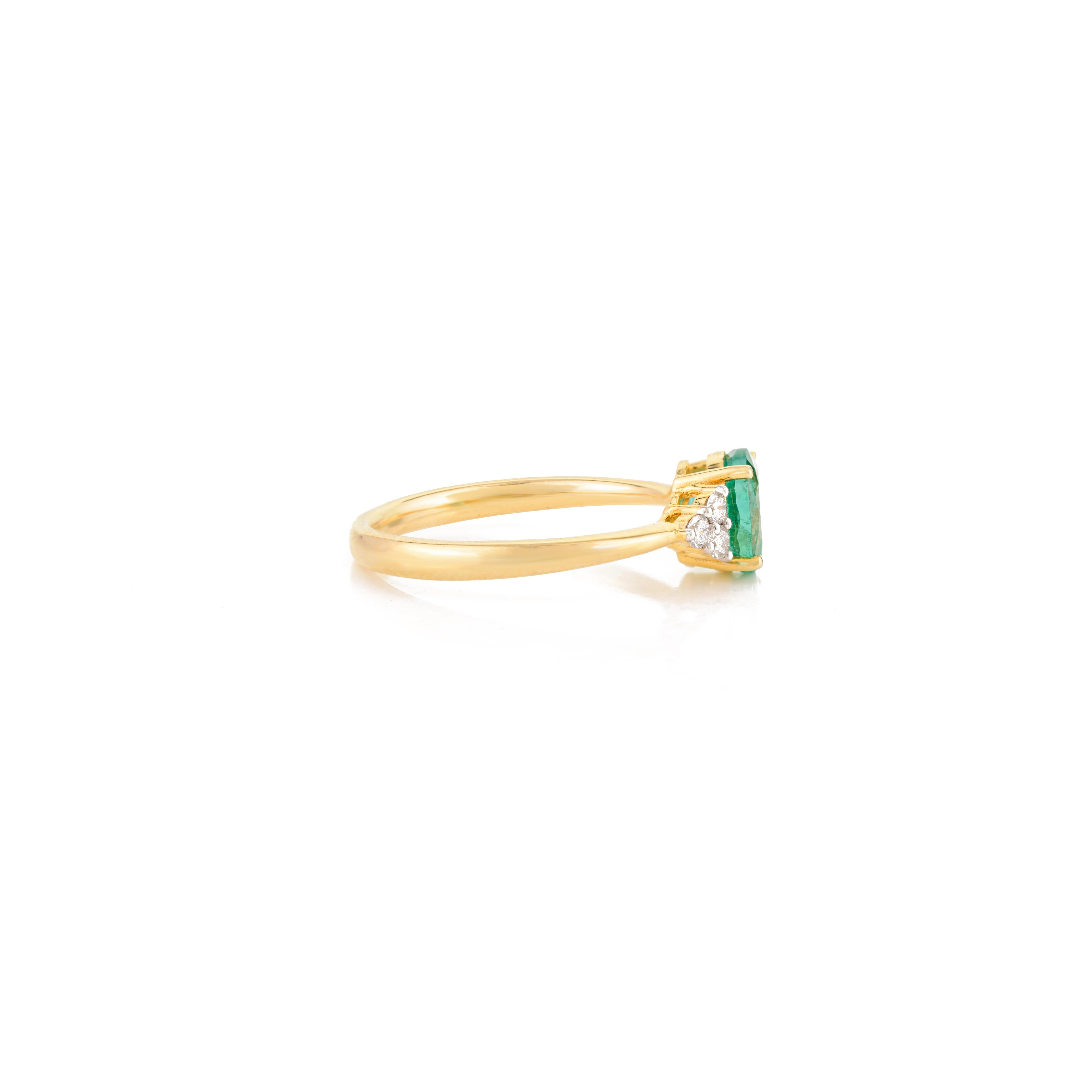 En vente :  Anneau de mariage solitaire en or jaune massif 14k avec émeraude ovale et diamant 6