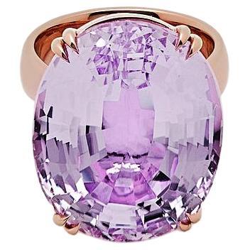 Solitaire Oval Kunzite Rose Gold Ring For Sale