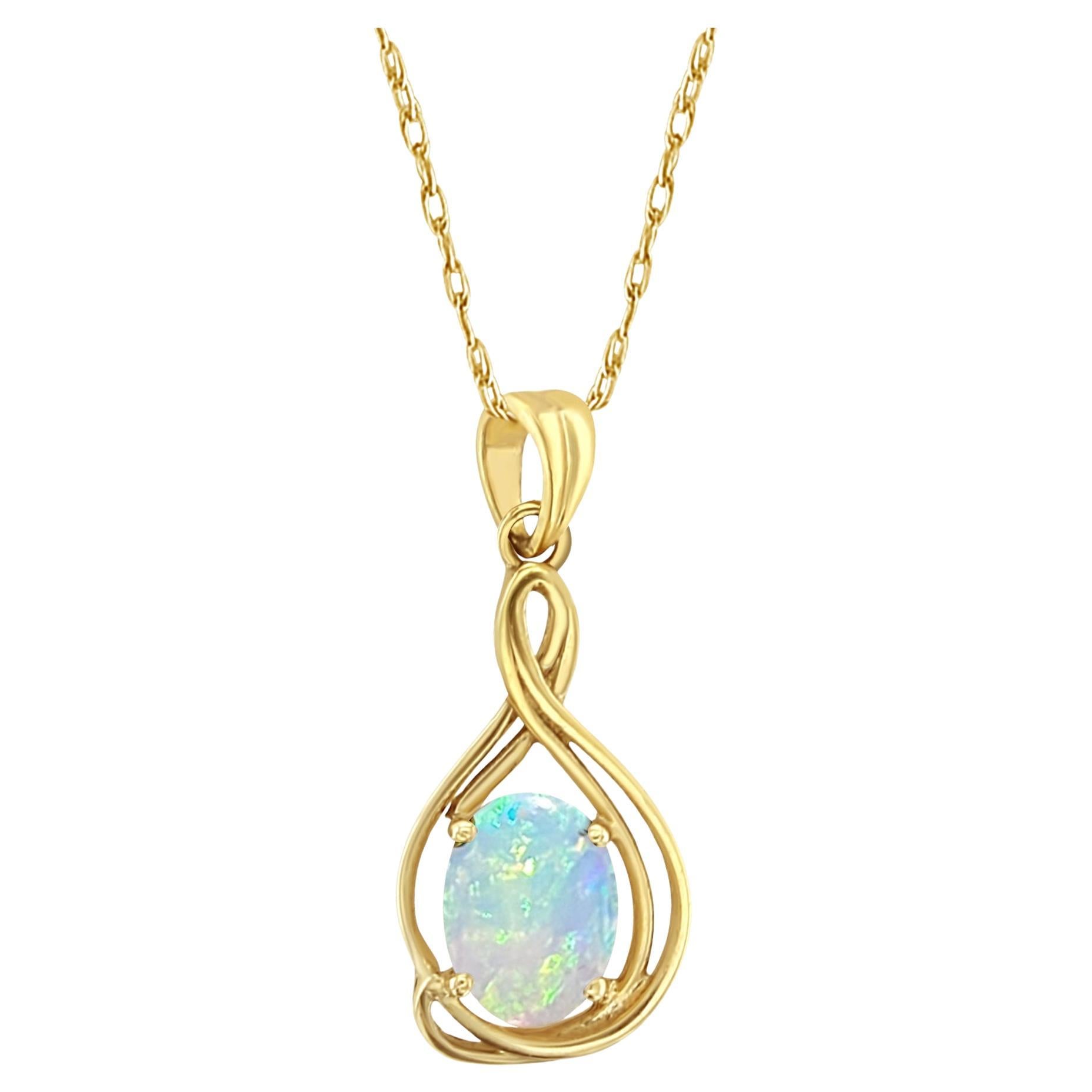 Solitaire Oval Opal Necklace 14k Yellow Gold