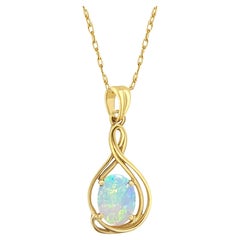 Solitaire Oval Opal Necklace 14k Yellow Gold