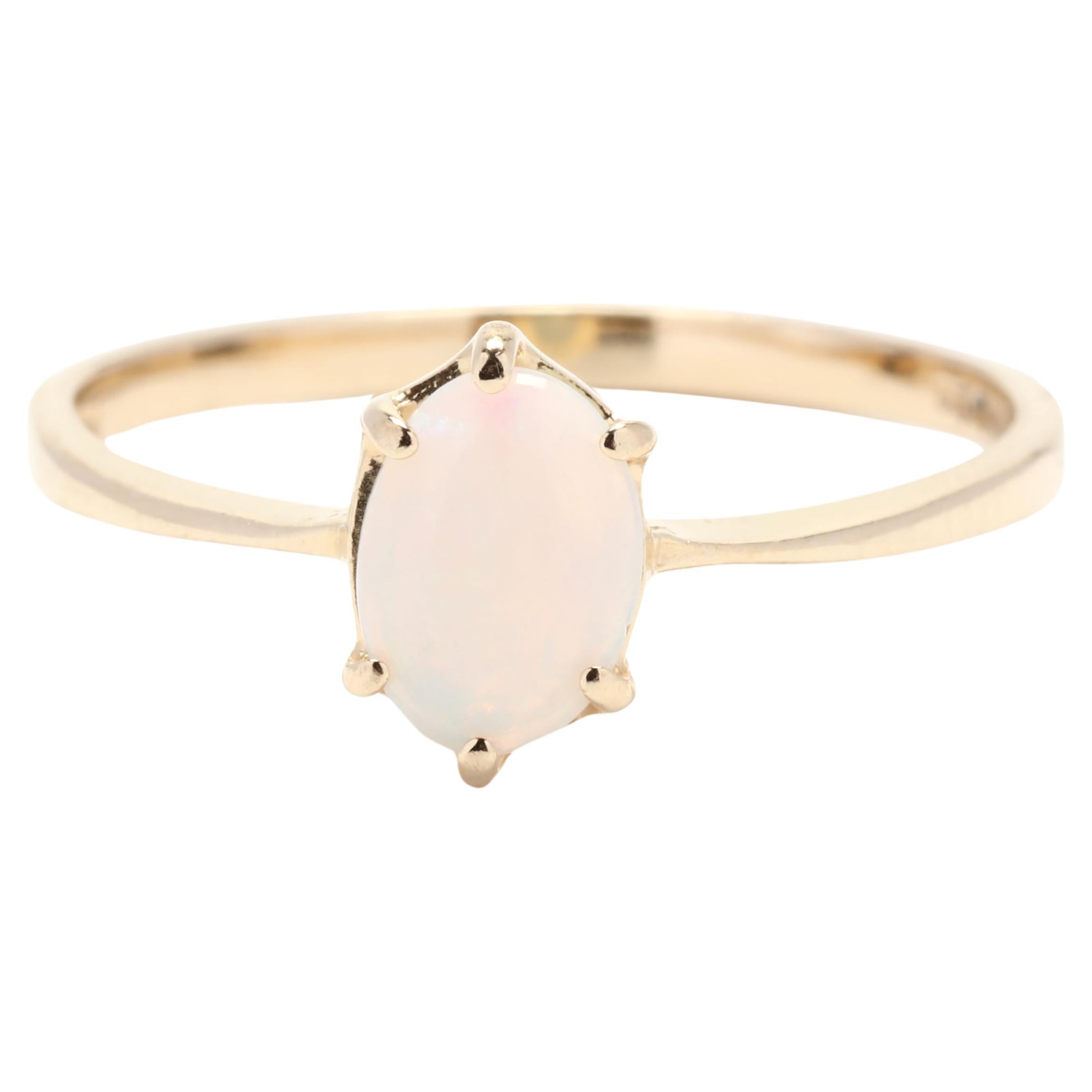 Solitaire Oval Opal Ring, 14k Yellow Gold, Ring Size 6.25, October Birthstone For Sale