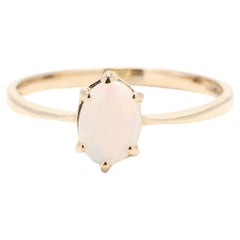 Solitär Oval Opal Ring, 14k Gelbgold, Ring Größe 6,25, Oktober Geburtsstein