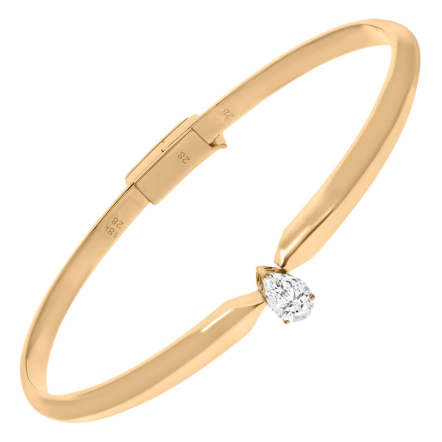 Solitaire Pear Cut 0.51Ct Certified Diamond Cuff Bracelet 14k Yellow Gold
