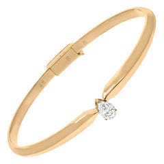 Solitaire Pear Cut 0.51Ct Certified Diamond Cuff Bracelet 14k Yellow Gold