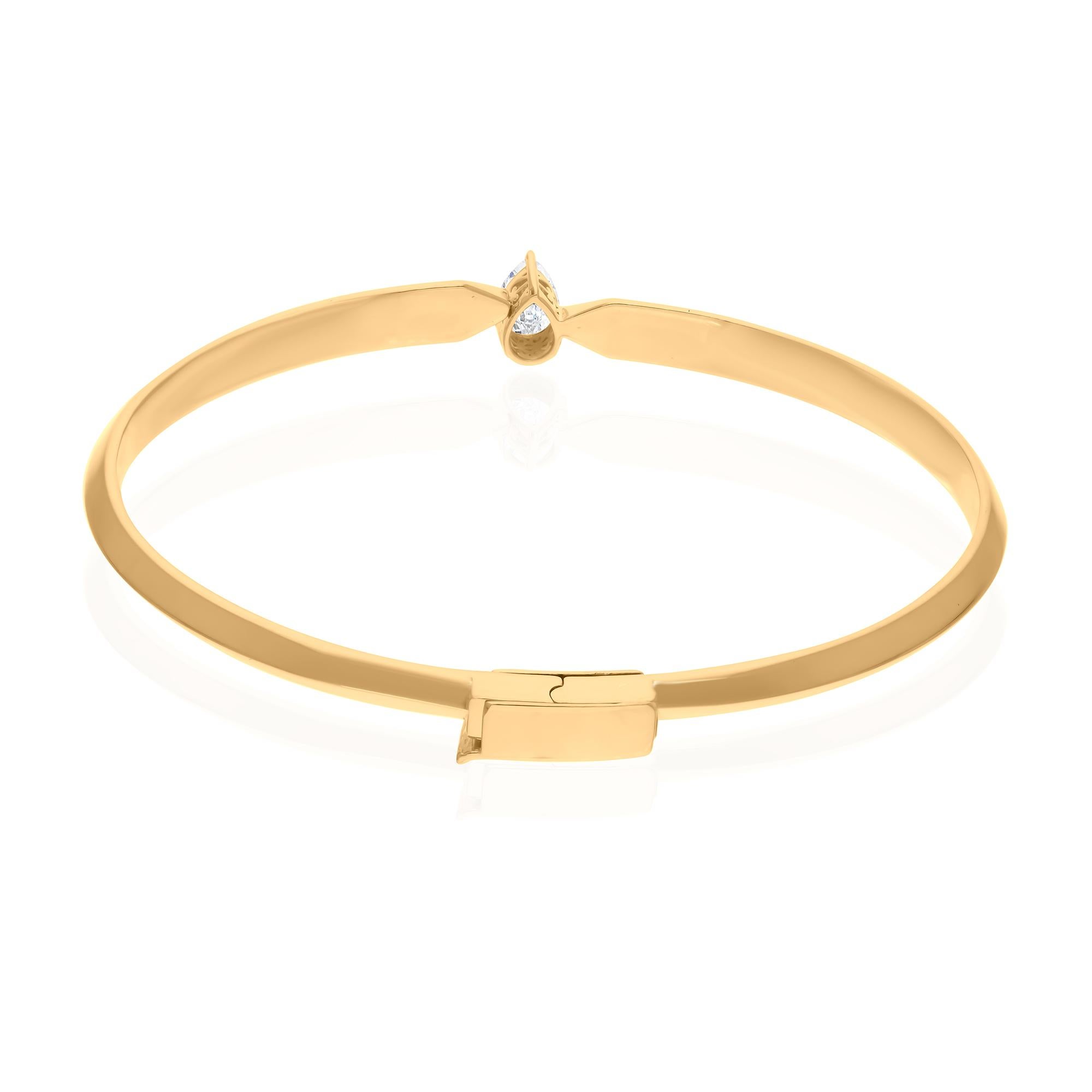 Solitaire Pear Cut 0.51Ct Certified Diamond Cuff Bracelet 18k Yellow Gold For Sale 2
