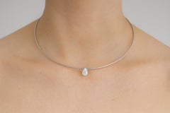 Solitaire Pear Cut Natural Diamond Drop Collar Necklace 14 Karat White Gold