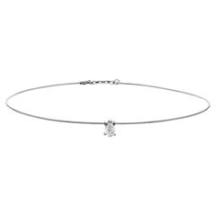 Solitaire Pear Cut Natural Diamond Drop Collar Necklace 18 Karat White Gold