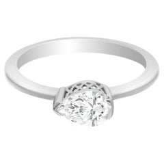 Solitaire Pear Cut SI/H Diamond Engagement Ring 14K White Gold Fine Jewelry