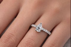 Solitaire Pear Diamond Wedding Ring 18 Karat White Gold Handmade Fine Jewelry