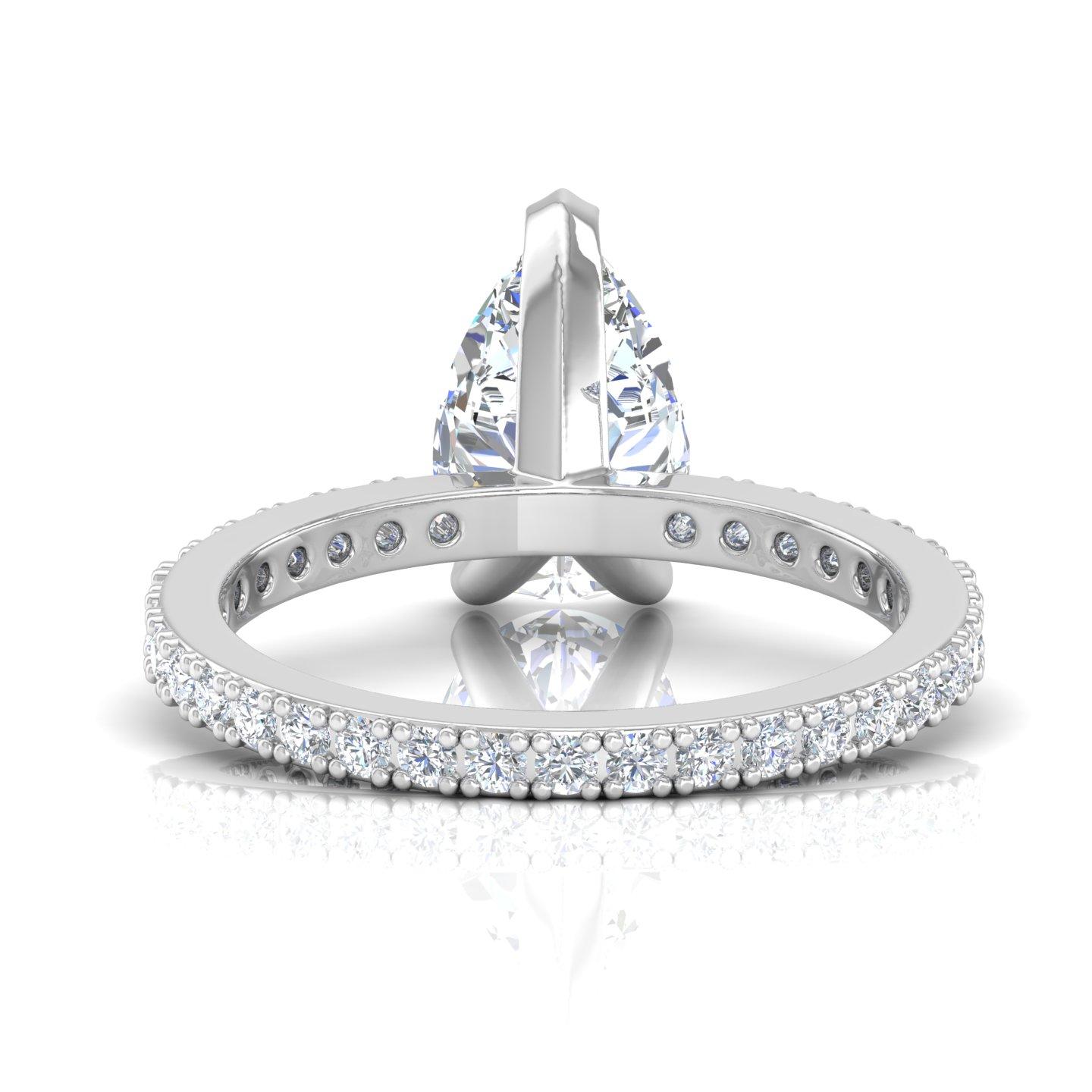 Pear Cut Solitaire Pear Diamond Wedding Ring 18 Karat White Gold Handmade Fine Jewelry For Sale