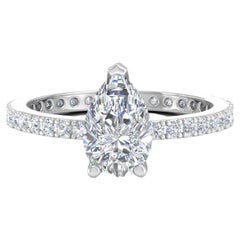 Anillo de boda con diamante pera solitario Oro blanco de 18 quilates Joyería fina hecha a mano