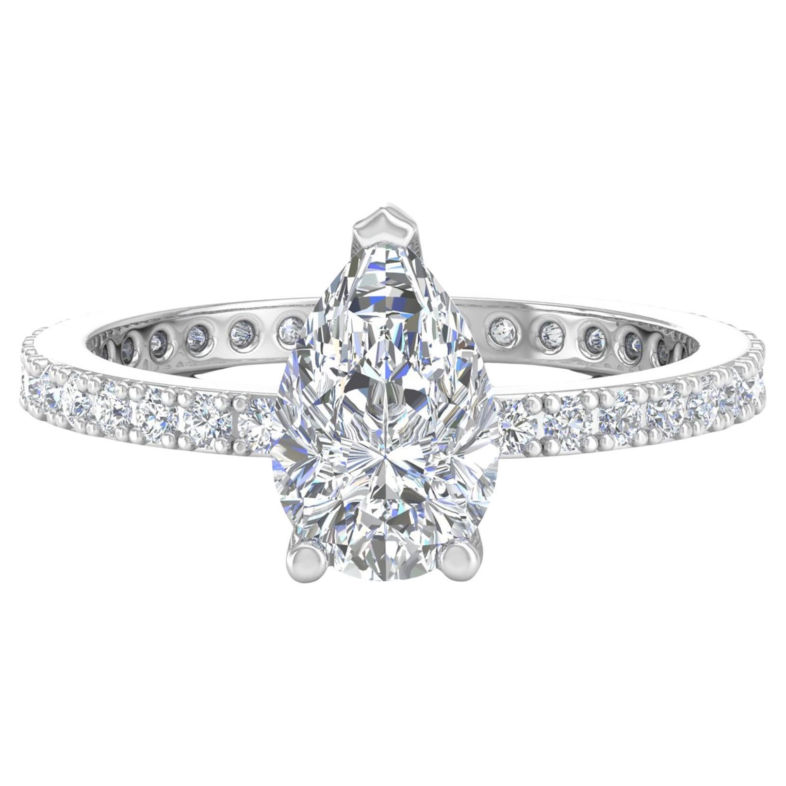 Solitär-Hochzeitsring mit birnenförmigem Diamant aus 18 Karat Weißgold, handgefertigter feiner Schmuck