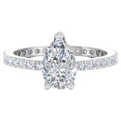 Solitär-Hochzeitsring mit birnenförmigem Diamant aus 18 Karat Weißgold, handgefertigter feiner Schmuck