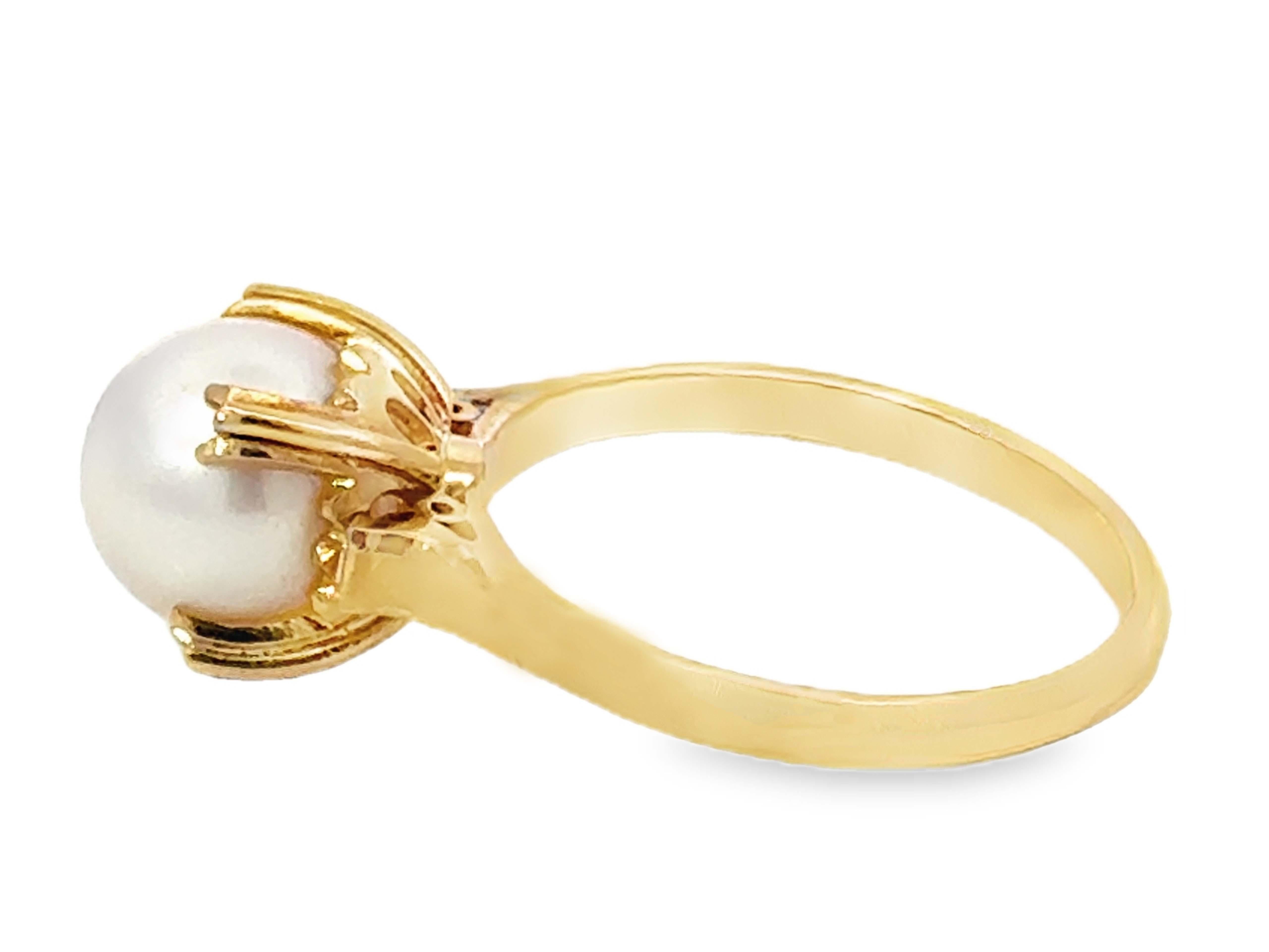 Bague solitaire en or jaune 18k avec perles serties en vente 6