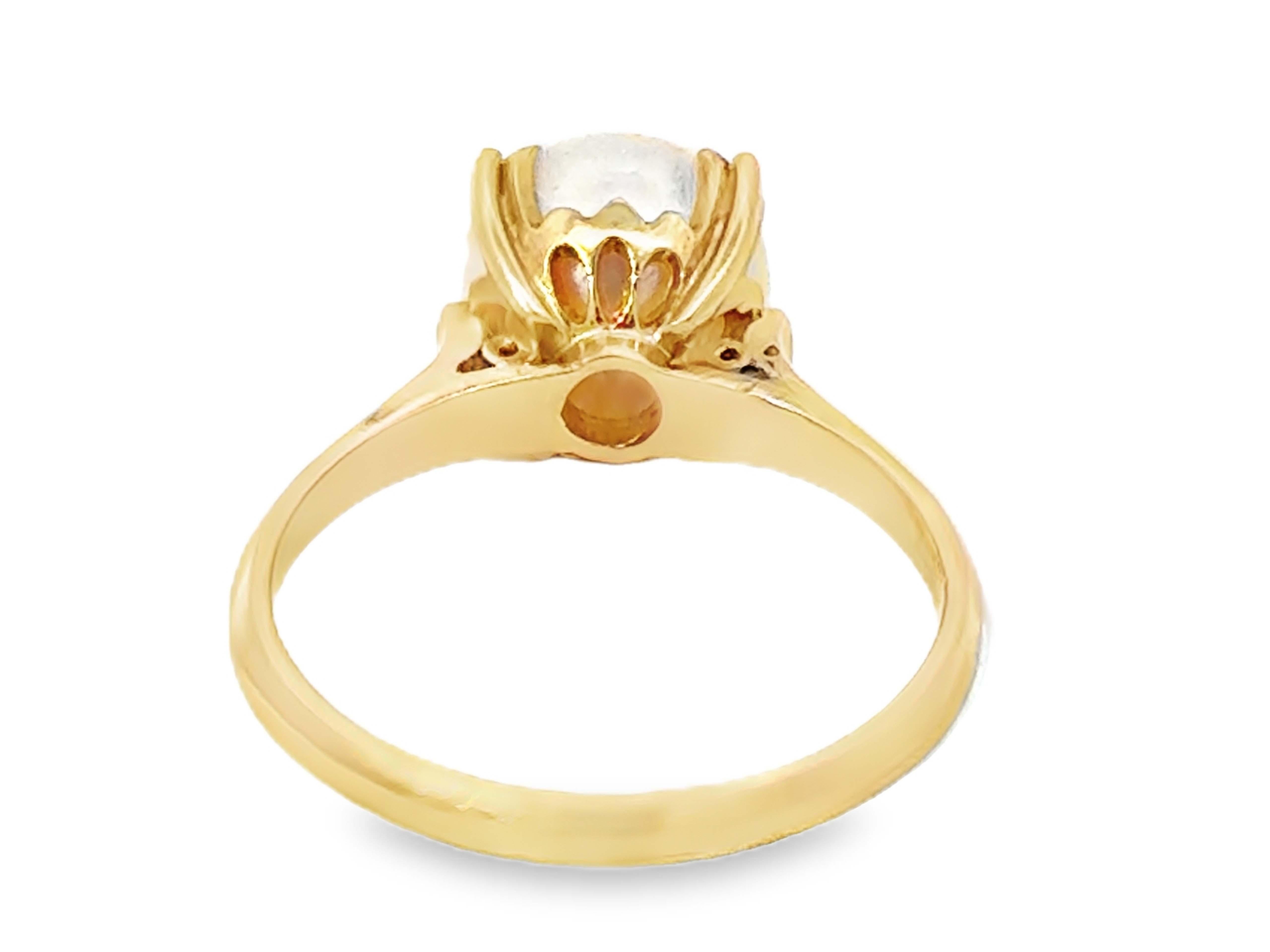 Bague solitaire en or jaune 18k avec perles serties en vente 8