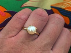 Solitaire Pearl Prong Set Ring 18k Yellow Gold