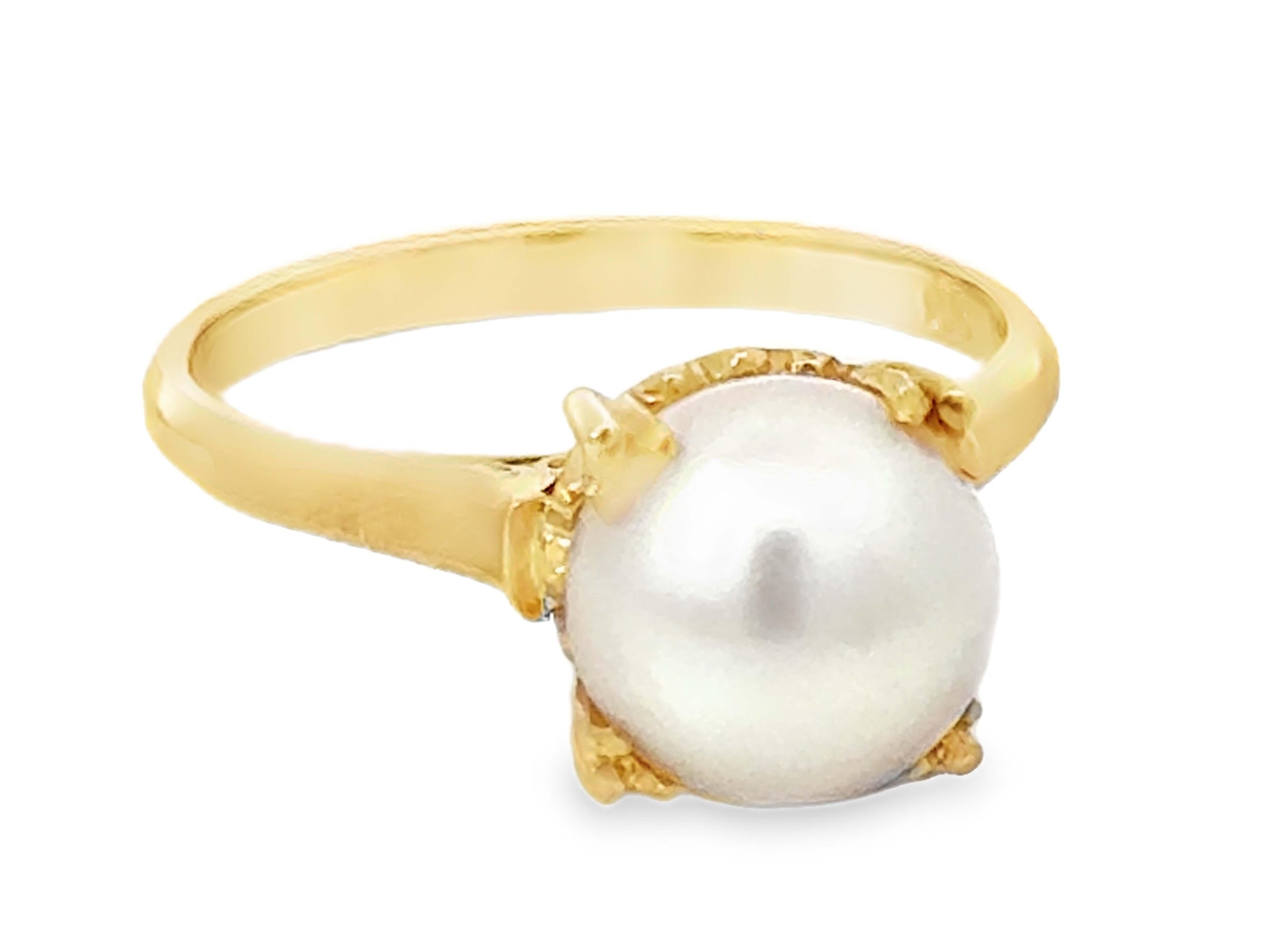 Bague solitaire en or jaune 18k avec perles serties Unisexe en vente