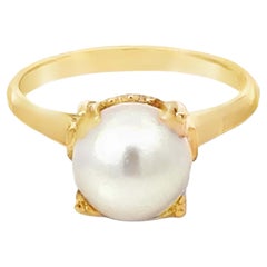 Solitaire Pearl Prong Set Ring 18k Yellow Gold