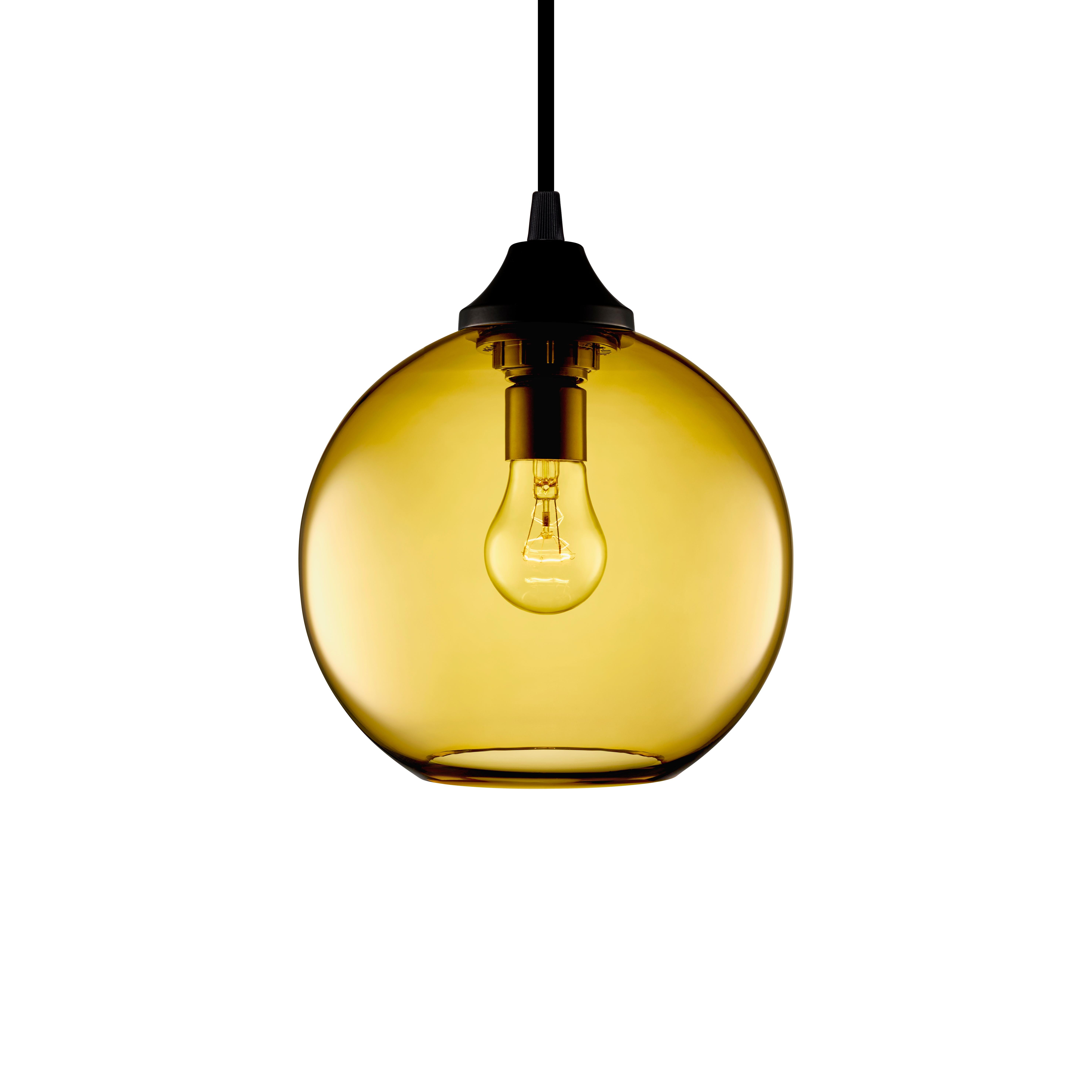 Solitaire Petite Amber Handblown Modern Glass Pendant Light, Made in the USA For Sale