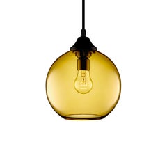 Solitaire Petite Amber Handblown Modern Glass Pendant Light, Made in the USA