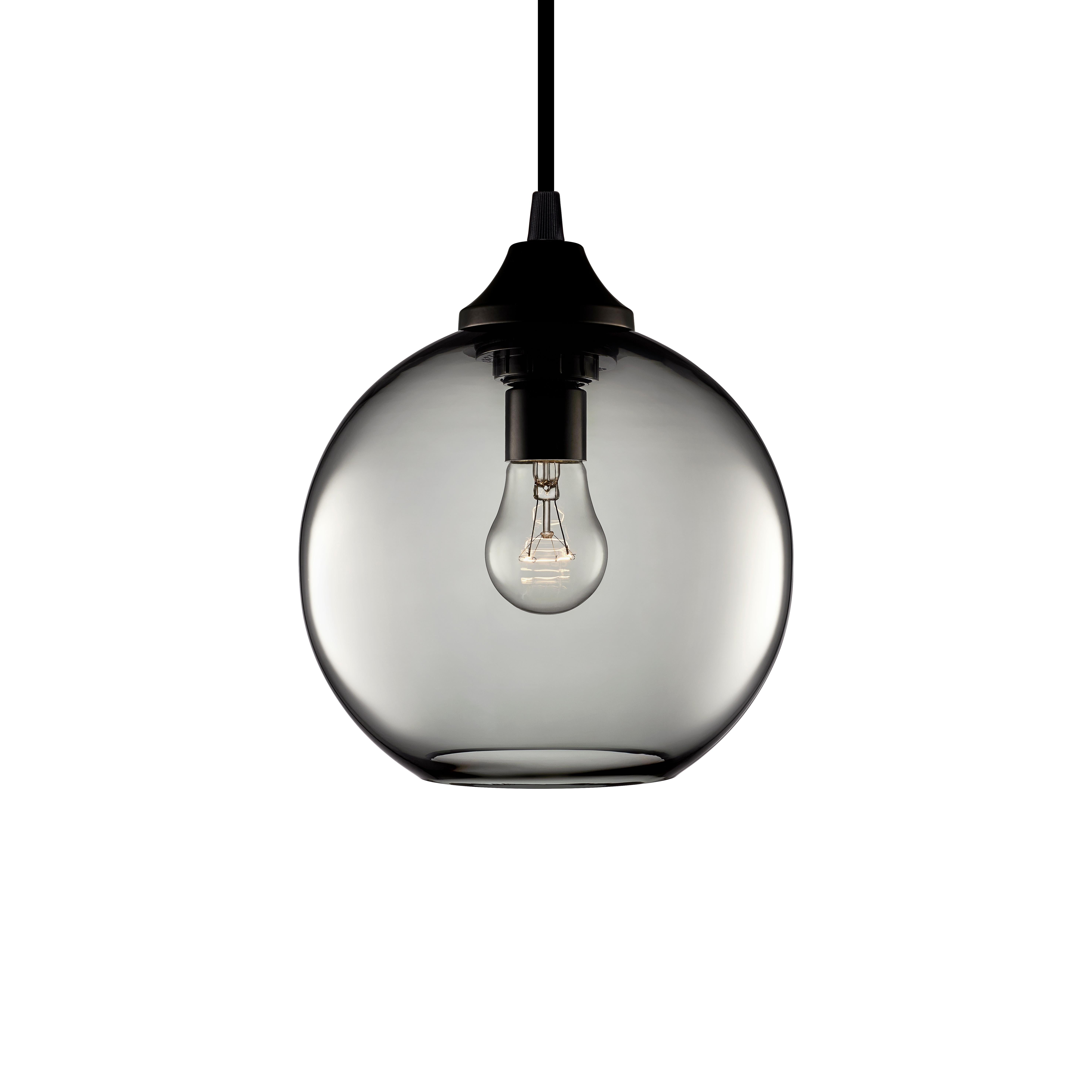 Solitaire Petite Gray Handblown Modern Glass Pendant Light, Made in the USA