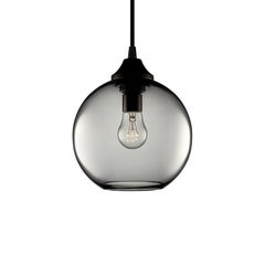 Solitaire Petite Gray Handblown Modern Glass Pendant Light, Made in the USA