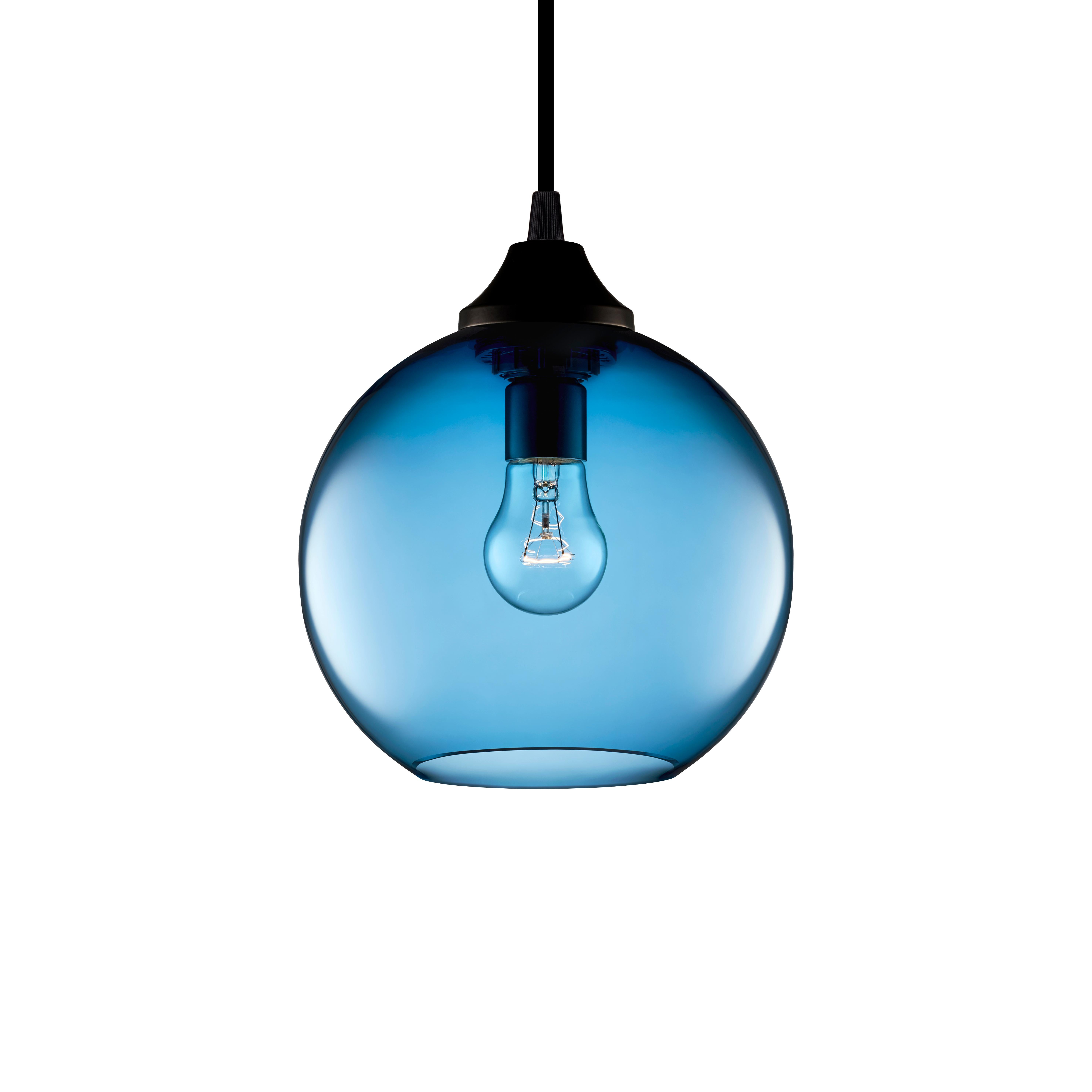 Contemporary Solitaire Petite Smoke Handblown Modern Glass Pendant Light, Made in the USA For Sale