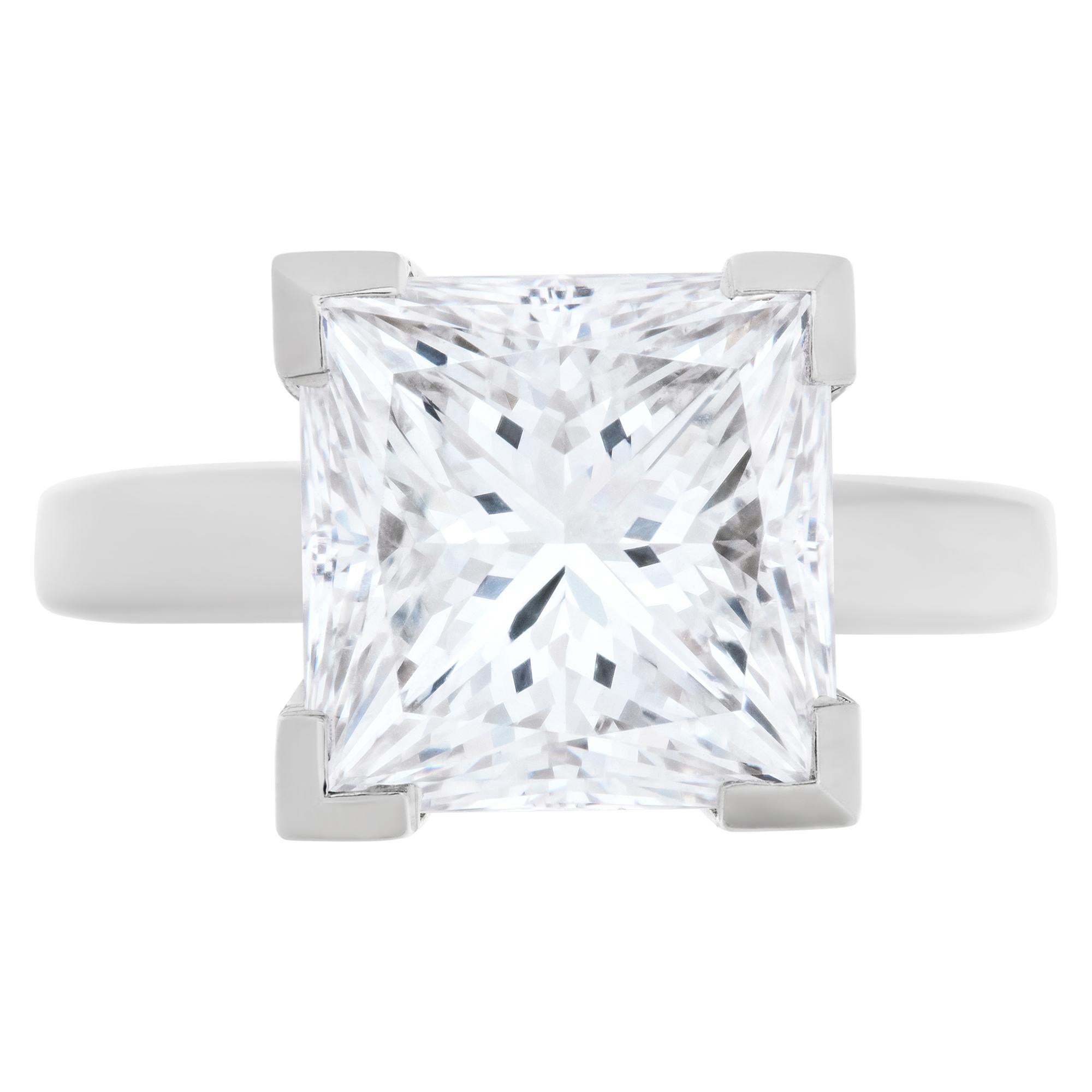 GIA certified square modified brilliant cut diamond 4.67 carat ( F color, VS2 clarity) solitaire ring set in platinum. 