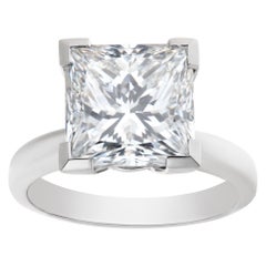 Vintage Solitaire Platinum Ring, GIA Certified Square Modified Brilliant Cut Diamond
