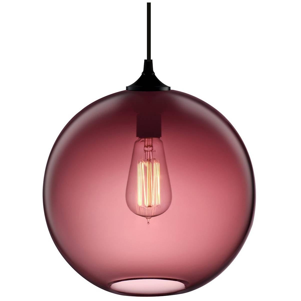 Solitaire Plum Handblown Modern Glass Pendant Light, Made in the USA For Sale