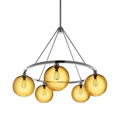 Moderne mundgeblasene Kronleuchterlampe aus poliertem Nickel in Pflaume mit Solitärform