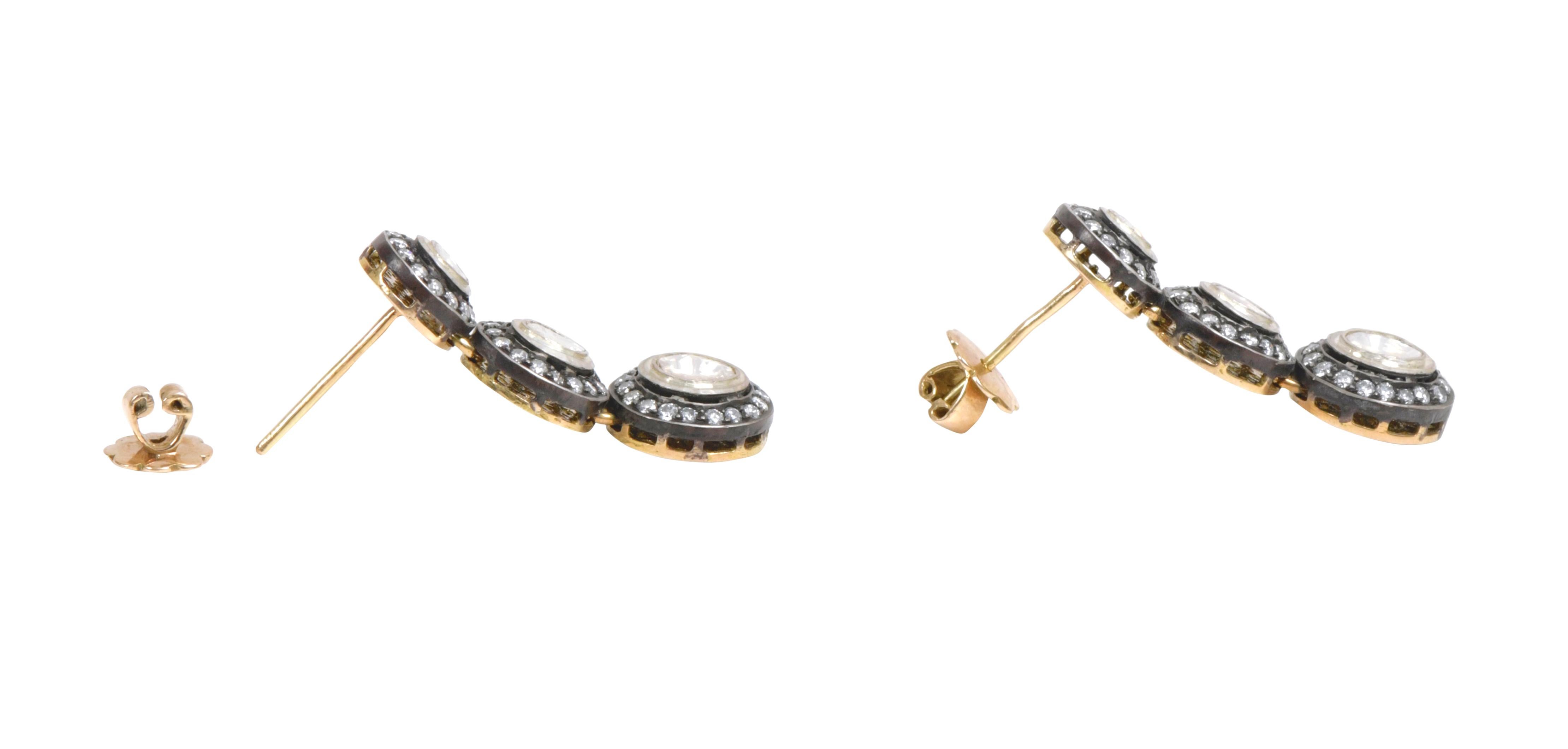 Boucles d'oreilles en goutte solitaires Polki avec grappe de diamants de style Art déco Pour femmes en vente