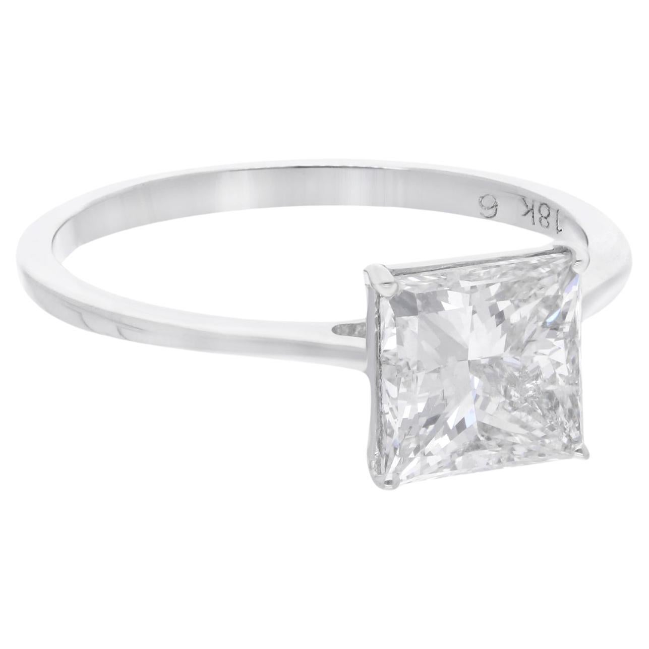 Solitaire Princess Cut Diamond Wedding Ring 18 Karat White Gold Handmade Jewelry For Sale