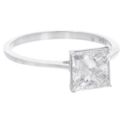 Anneau de mariage solitaire en or blanc 18 carats avec diamant taille princesse Bijoux faits main