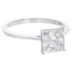 Anneau de mariage solitaire en or blanc 18 carats avec diamant taille princesse Bijoux faits main