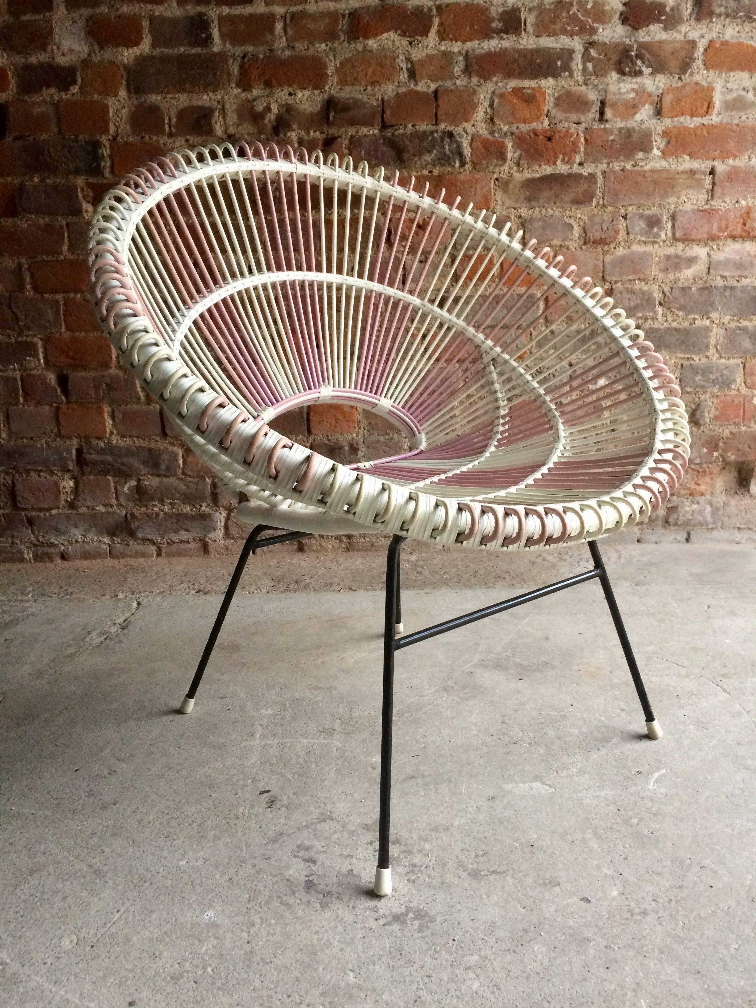 French Solitaire Rattan Chair by Janine Abraham and Dirk Jan Rol France, 1950s