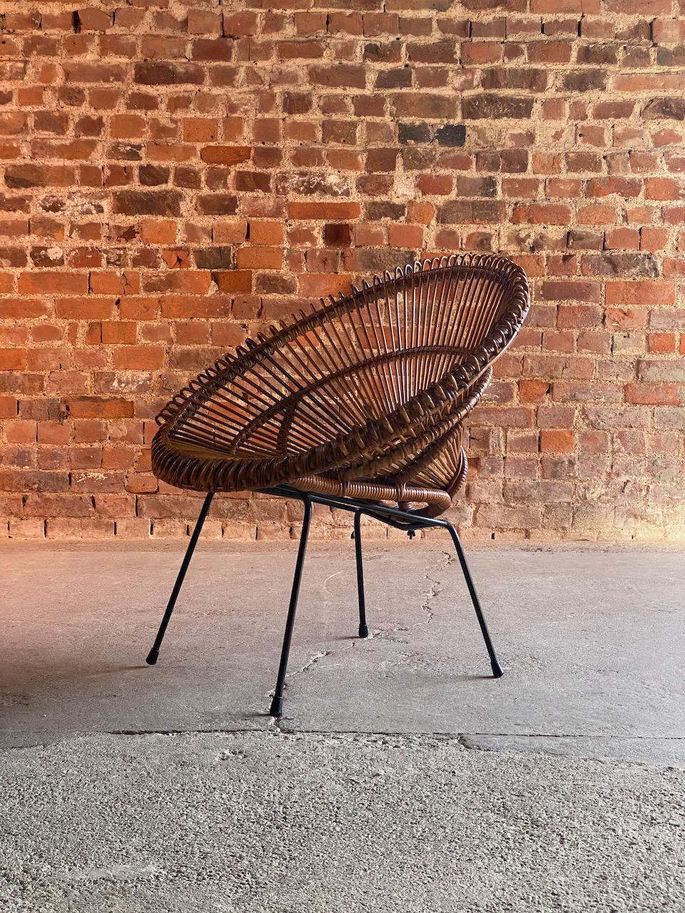 Mid-Century Modern Solitaire Rattan Chair by Janine Abraham & Dirk Jan Rol, France, circa 1950