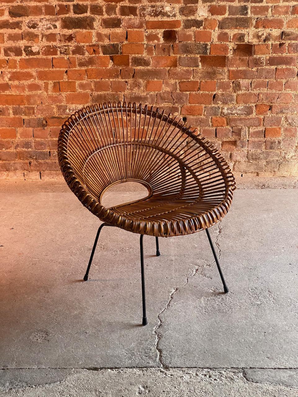 Mid-20th Century Solitaire Rattan Chair by Janine Abraham & Dirk Jan Rol, France, circa 1950