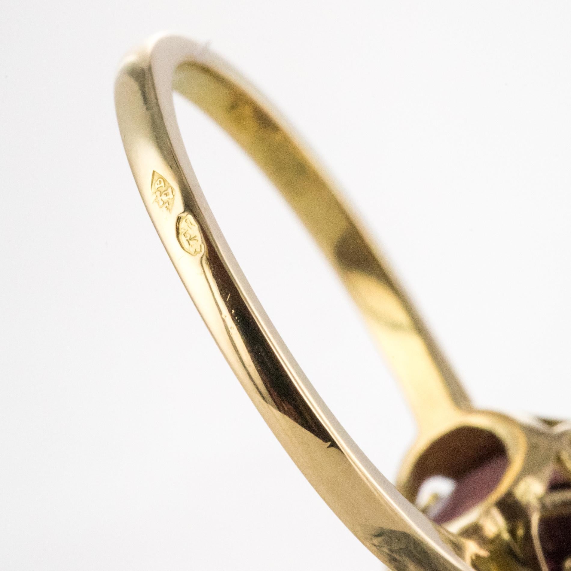 Anillo solitario de oro amarillo de 18 quilates con granate rodolita en venta 8